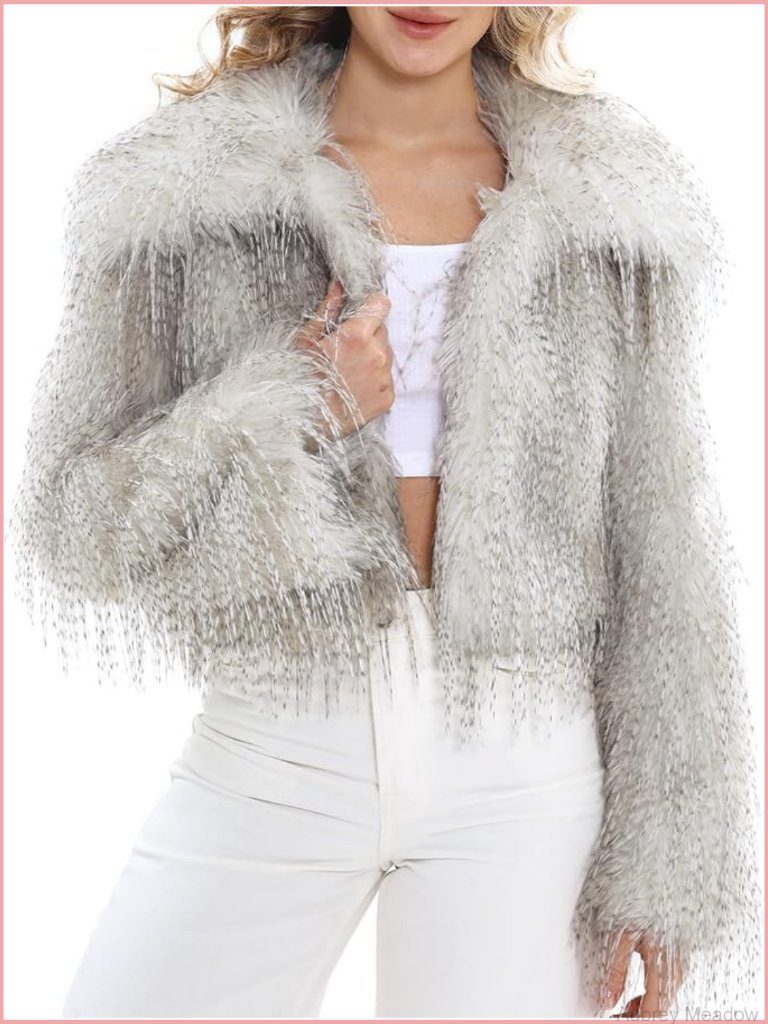 Crop Faux Fur Coat Open Front Cardigan Jacket Winter Layer Soft Warm
